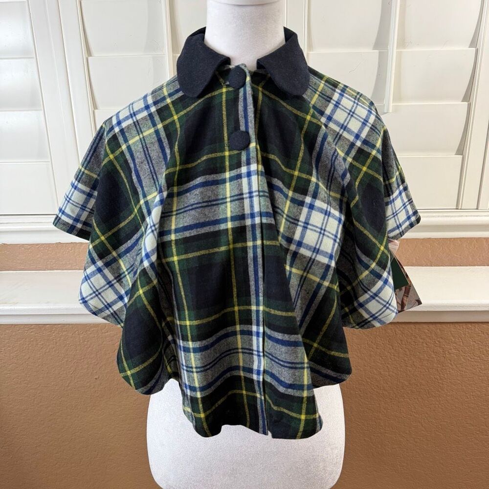 New O’Neil Of Dublin Children’s Celtic Cape Blue Green Yellow Plaid Poncho Sz XS
